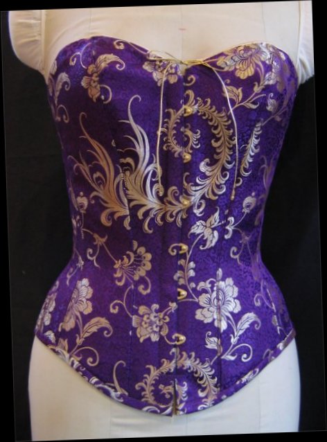 Lilac Herringbone Coutil Corset With Ribbon Slot Lace Trim